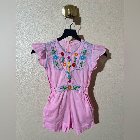 Coco and Ginger Pink Embroidered Girls Romper - Picture 1 of 7